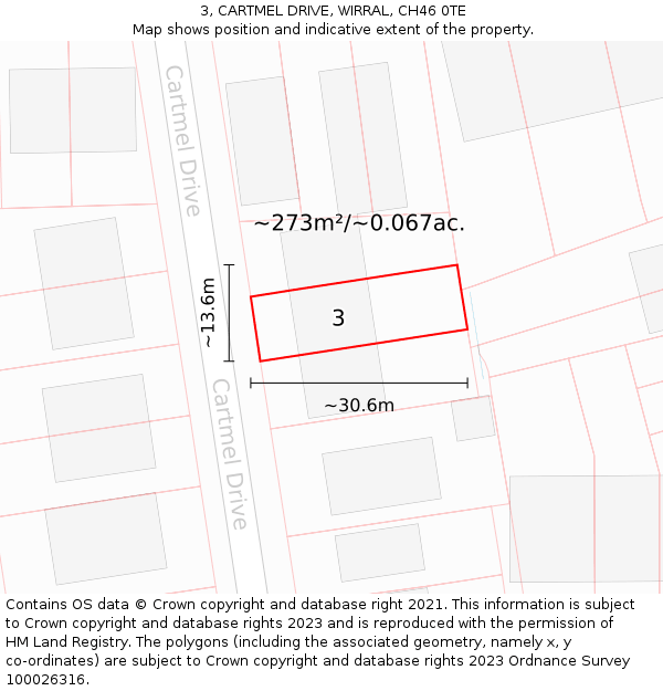 3, CARTMEL DRIVE, WIRRAL, CH46 0TE: Plot and title map