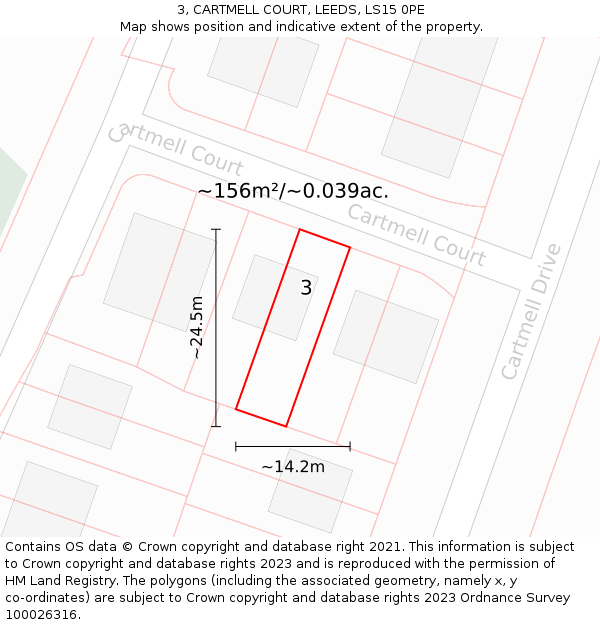 3, CARTMELL COURT, LEEDS, LS15 0PE: Plot and title map