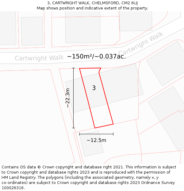 3, CARTWRIGHT WALK, CHELMSFORD, CM2 6UJ: Plot and title map