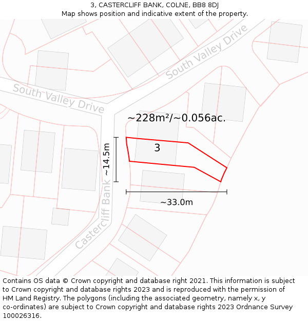 3, CASTERCLIFF BANK, COLNE, BB8 8DJ: Plot and title map