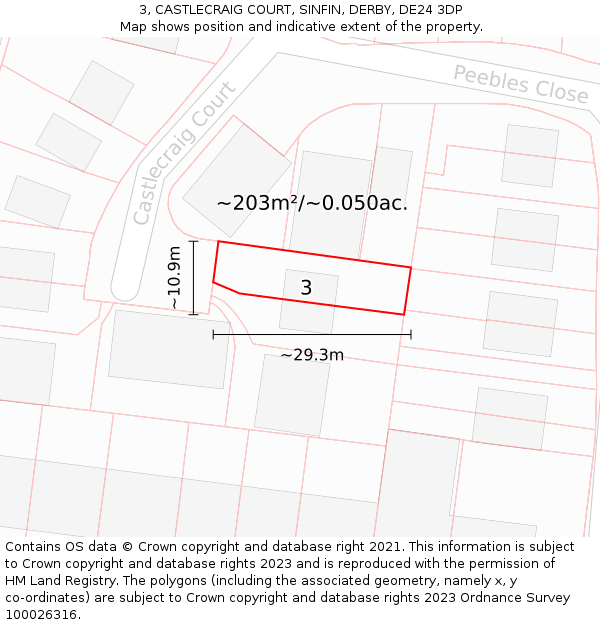 3, CASTLECRAIG COURT, SINFIN, DERBY, DE24 3DP: Plot and title map