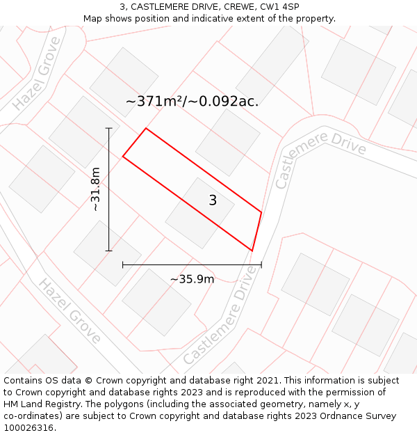 3, CASTLEMERE DRIVE, CREWE, CW1 4SP: Plot and title map