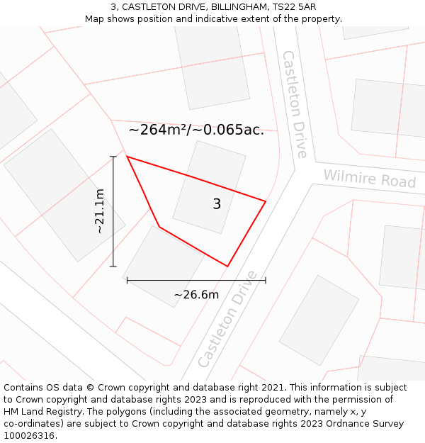 3, CASTLETON DRIVE, BILLINGHAM, TS22 5AR: Plot and title map