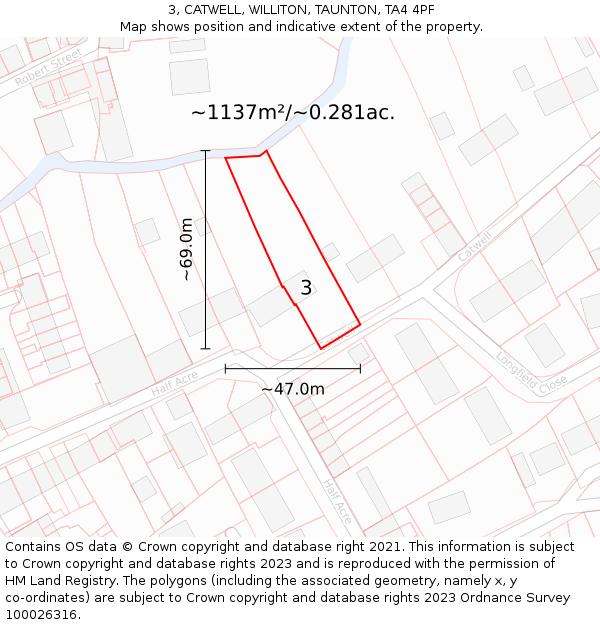 3, CATWELL, WILLITON, TAUNTON, TA4 4PF: Plot and title map