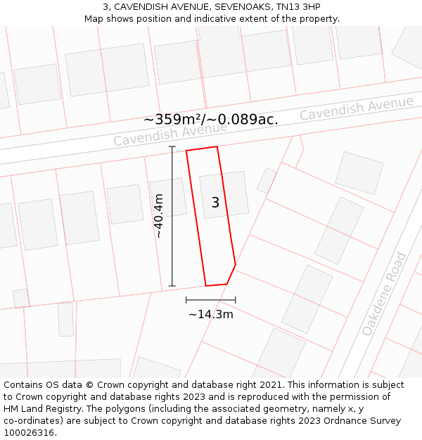 3, CAVENDISH AVENUE, SEVENOAKS, TN13 3HP: Plot and title map