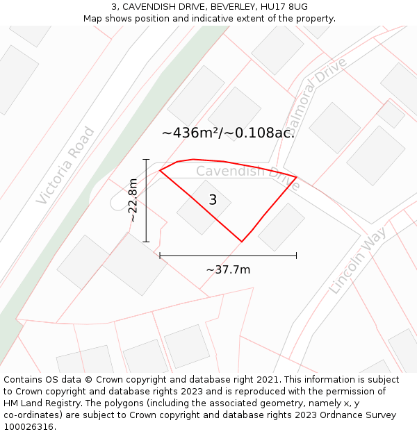 3, CAVENDISH DRIVE, BEVERLEY, HU17 8UG: Plot and title map