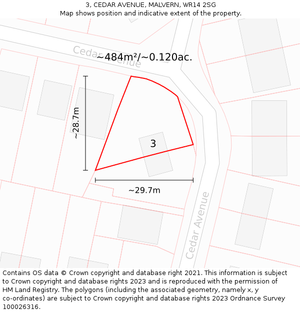 3, CEDAR AVENUE, MALVERN, WR14 2SG: Plot and title map