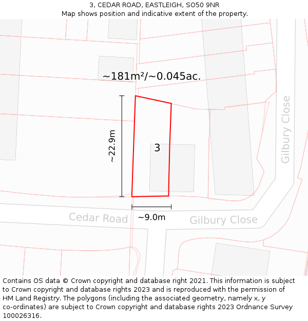 3, CEDAR ROAD, EASTLEIGH, SO50 9NR: Plot and title map