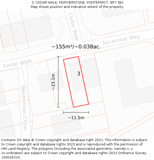 3, CEDAR WALK, FEATHERSTONE, PONTEFRACT, WF7 6JN: Plot and title map