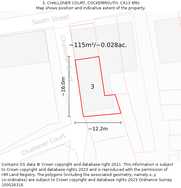 3, CHALLONER COURT, COCKERMOUTH, CA13 9RN: Plot and title map