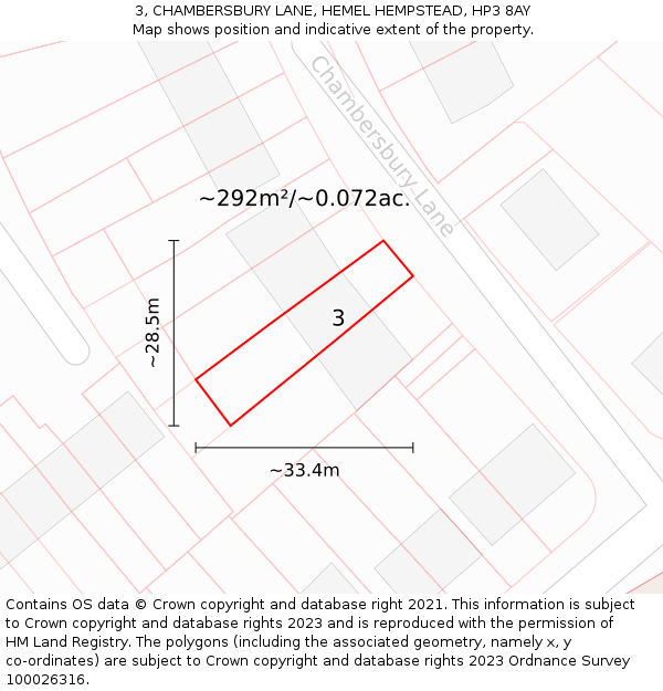 3, CHAMBERSBURY LANE, HEMEL HEMPSTEAD, HP3 8AY: Plot and title map