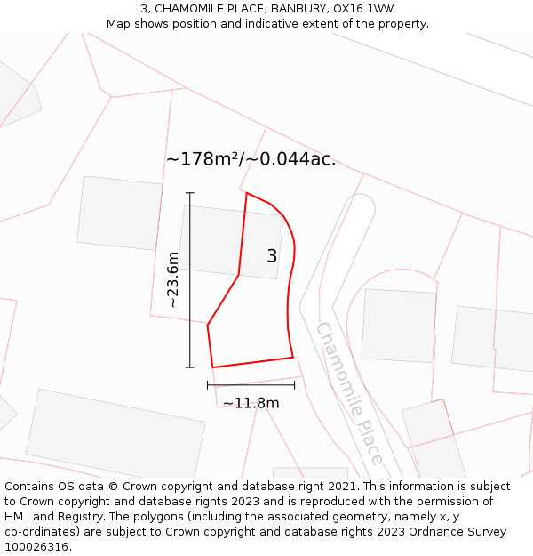 3, CHAMOMILE PLACE, BANBURY, OX16 1WW: Plot and title map