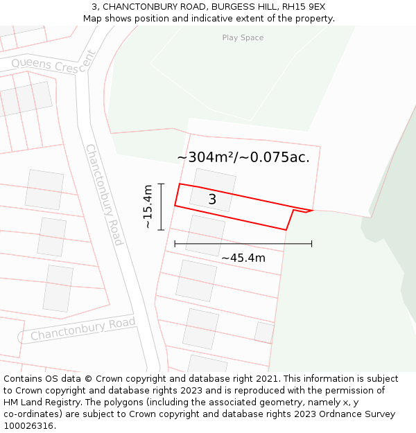 3, CHANCTONBURY ROAD, BURGESS HILL, RH15 9EX: Plot and title map