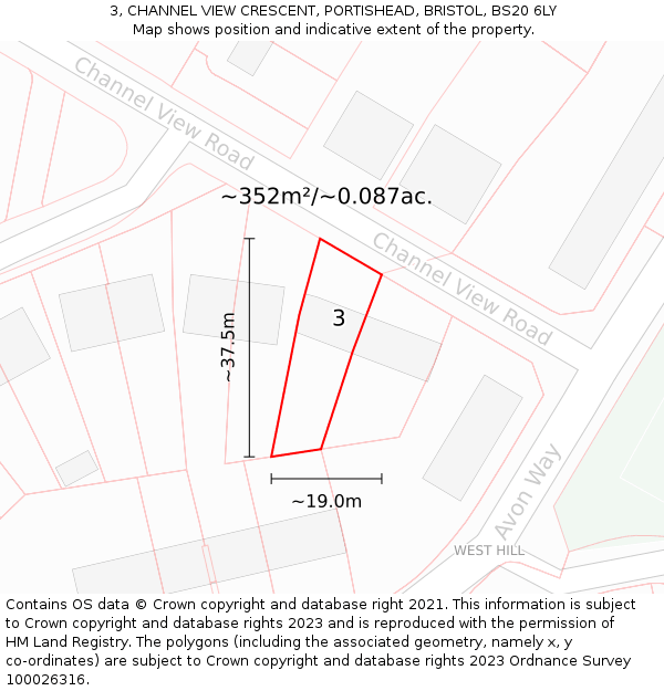 3, CHANNEL VIEW CRESCENT, PORTISHEAD, BRISTOL, BS20 6LY: Plot and title map