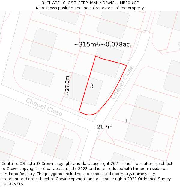 3, CHAPEL CLOSE, REEPHAM, NORWICH, NR10 4QP: Plot and title map