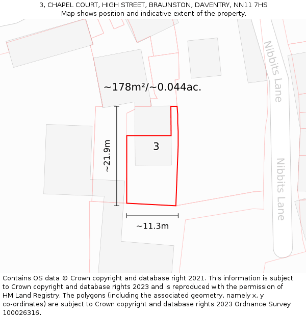 3, CHAPEL COURT, HIGH STREET, BRAUNSTON, DAVENTRY, NN11 7HS: Plot and title map