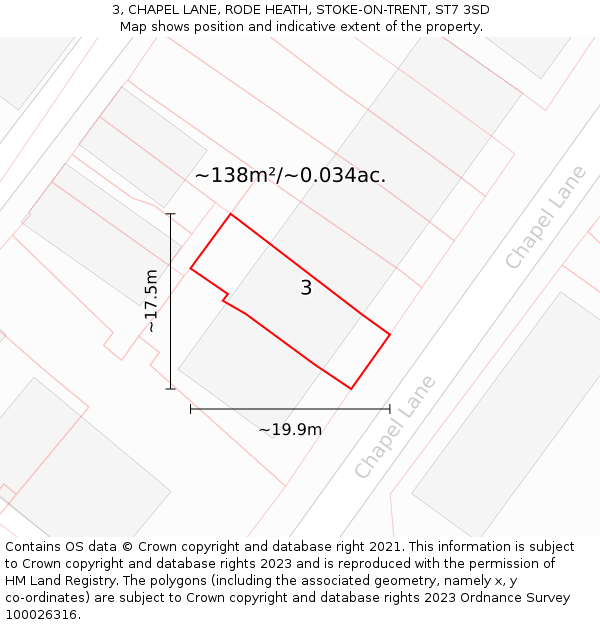 3, CHAPEL LANE, RODE HEATH, STOKE-ON-TRENT, ST7 3SD: Plot and title map