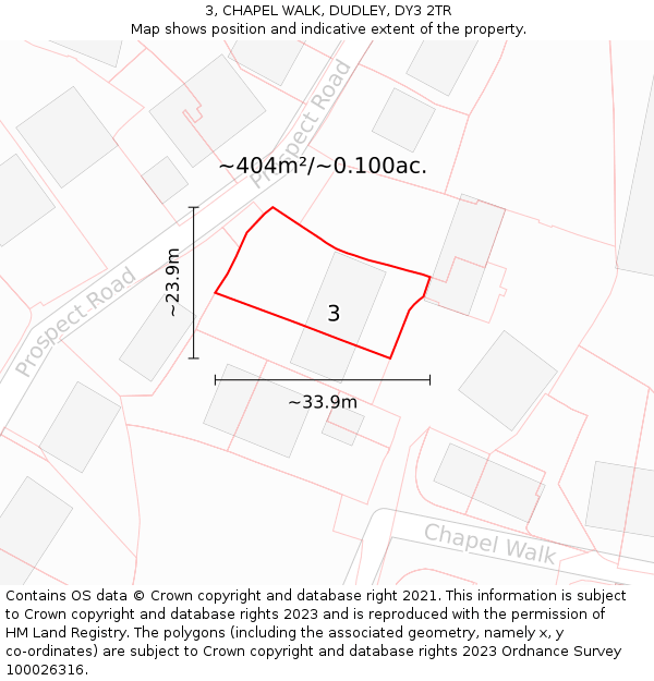 3, CHAPEL WALK, DUDLEY, DY3 2TR: Plot and title map