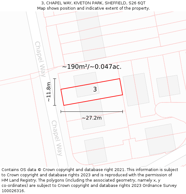 3, CHAPEL WAY, KIVETON PARK, SHEFFIELD, S26 6QT: Plot and title map