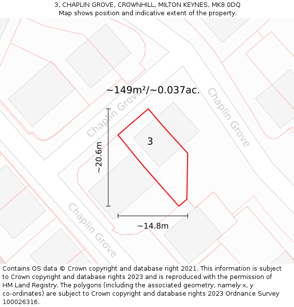 3, CHAPLIN GROVE, CROWNHILL, MILTON KEYNES, MK8 0DQ: Plot and title map