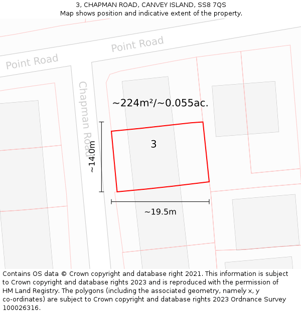 3, CHAPMAN ROAD, CANVEY ISLAND, SS8 7QS: Plot and title map