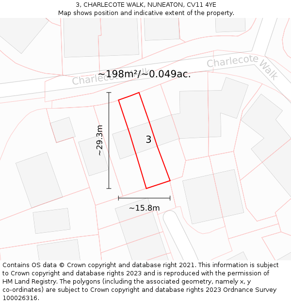 3, CHARLECOTE WALK, NUNEATON, CV11 4YE: Plot and title map