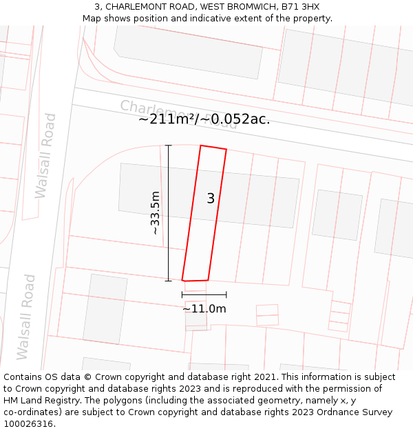 3, CHARLEMONT ROAD, WEST BROMWICH, B71 3HX: Plot and title map