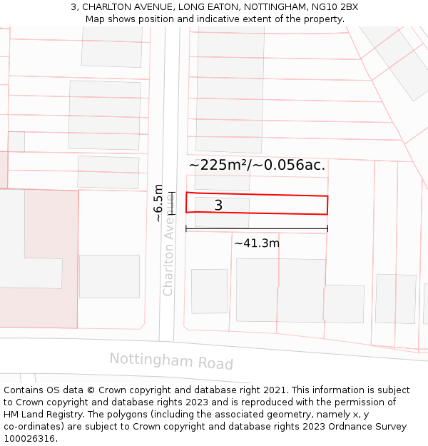 3, CHARLTON AVENUE, LONG EATON, NOTTINGHAM, NG10 2BX: Plot and title map