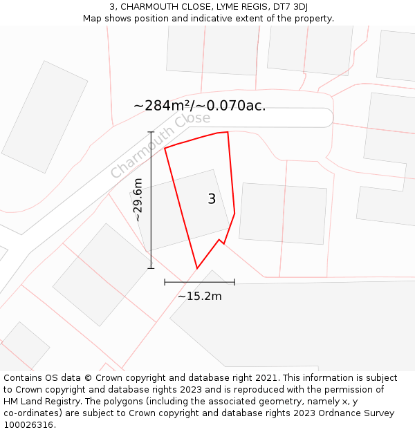 3, CHARMOUTH CLOSE, LYME REGIS, DT7 3DJ: Plot and title map