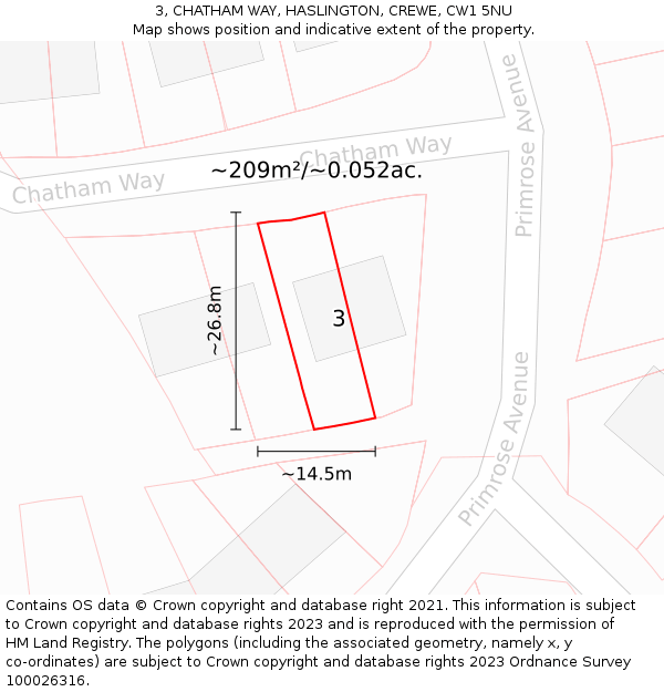 3, CHATHAM WAY, HASLINGTON, CREWE, CW1 5NU: Plot and title map