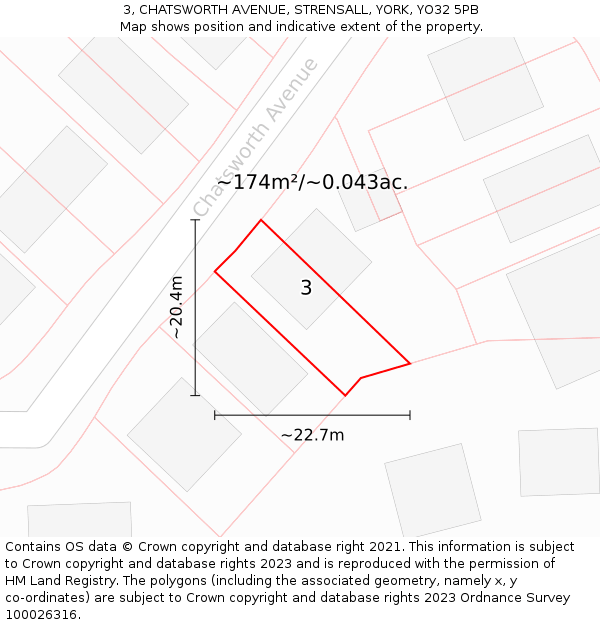 3, CHATSWORTH AVENUE, STRENSALL, YORK, YO32 5PB: Plot and title map