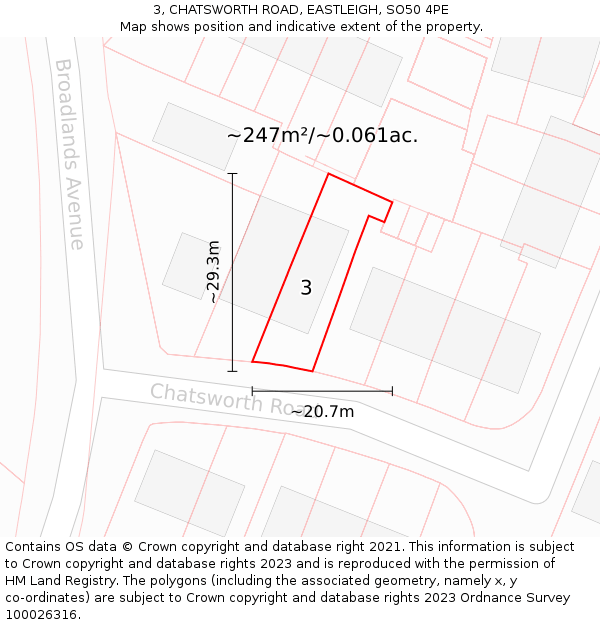 3, CHATSWORTH ROAD, EASTLEIGH, SO50 4PE: Plot and title map