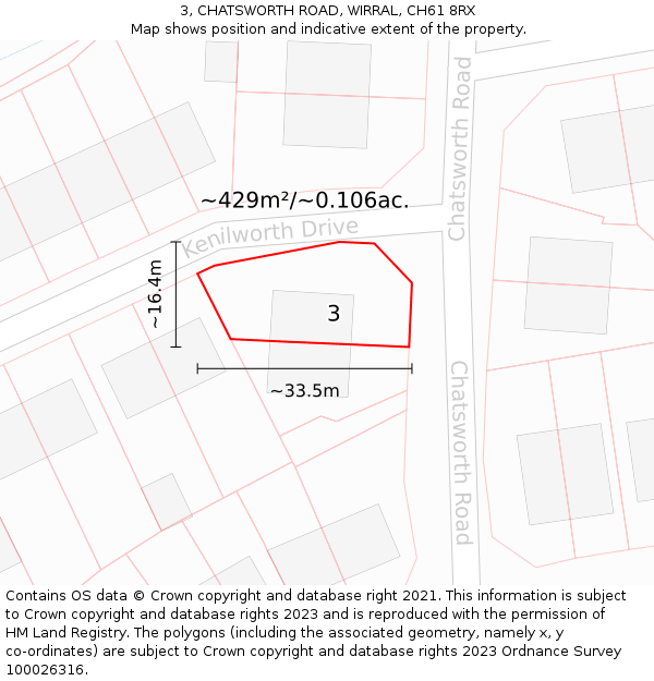 3, CHATSWORTH ROAD, WIRRAL, CH61 8RX: Plot and title map
