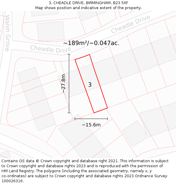 3, CHEADLE DRIVE, BIRMINGHAM, B23 5XF: Plot and title map