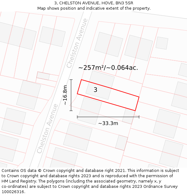 3, CHELSTON AVENUE, HOVE, BN3 5SR: Plot and title map