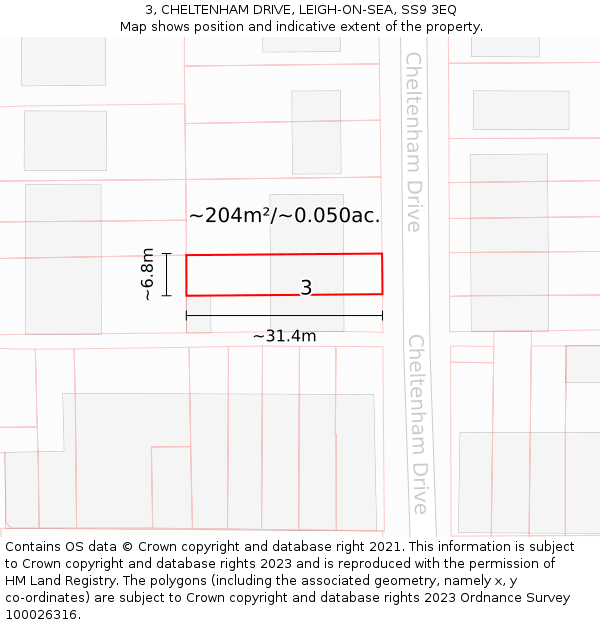 3, CHELTENHAM DRIVE, LEIGH-ON-SEA, SS9 3EQ: Plot and title map