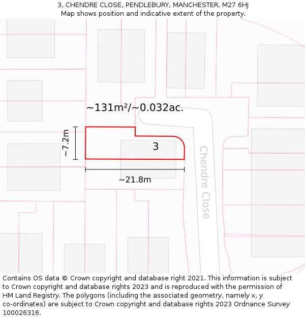 3, CHENDRE CLOSE, PENDLEBURY, MANCHESTER, M27 6HJ: Plot and title map
