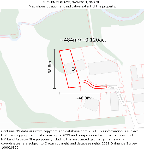 3, CHENEY PLACE, SWINDON, SN2 2LL: Plot and title map