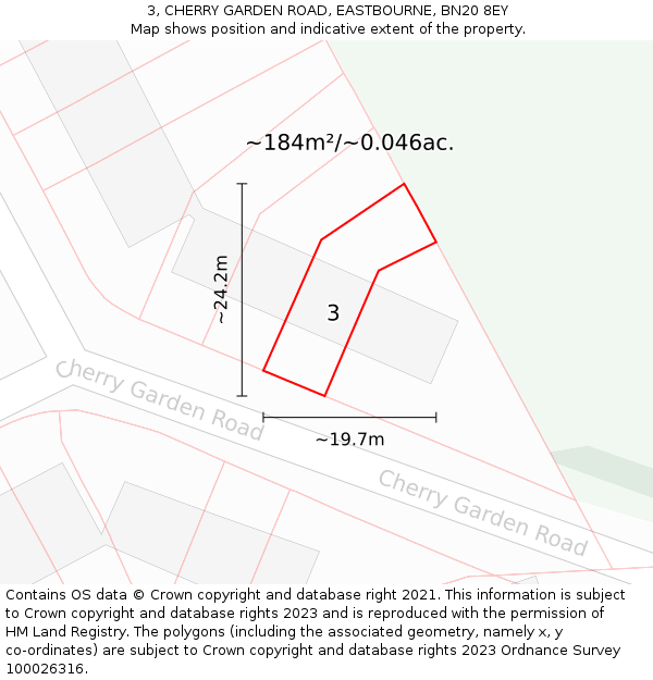 3, CHERRY GARDEN ROAD, EASTBOURNE, BN20 8EY: Plot and title map