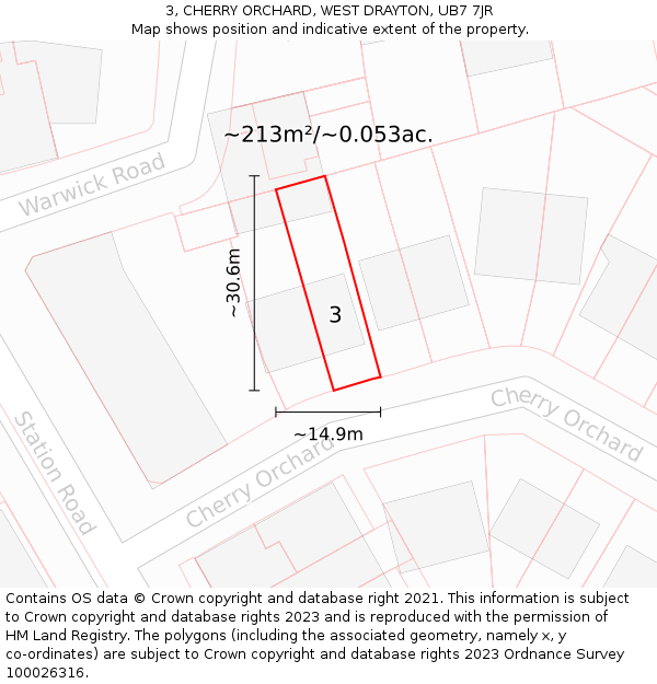 3, CHERRY ORCHARD, WEST DRAYTON, UB7 7JR: Plot and title map