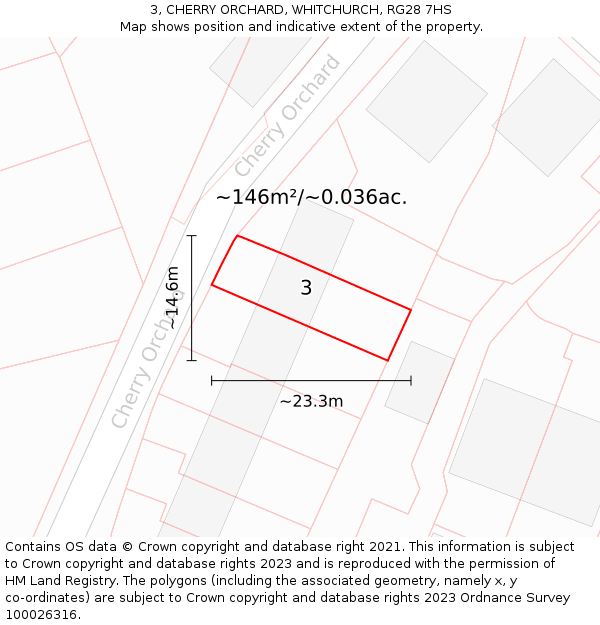 3, CHERRY ORCHARD, WHITCHURCH, RG28 7HS: Plot and title map