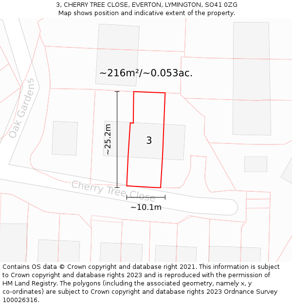3, CHERRY TREE CLOSE, EVERTON, LYMINGTON, SO41 0ZG: Plot and title map