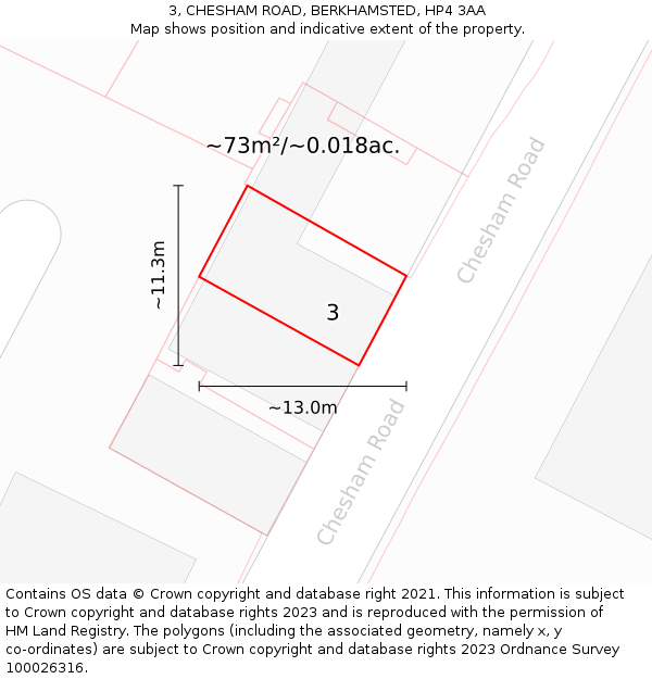 3, CHESHAM ROAD, BERKHAMSTED, HP4 3AA: Plot and title map