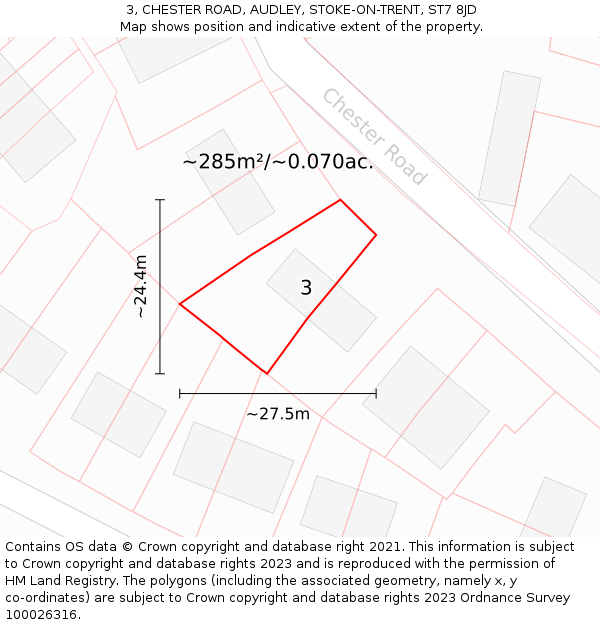 3, CHESTER ROAD, AUDLEY, STOKE-ON-TRENT, ST7 8JD: Plot and title map