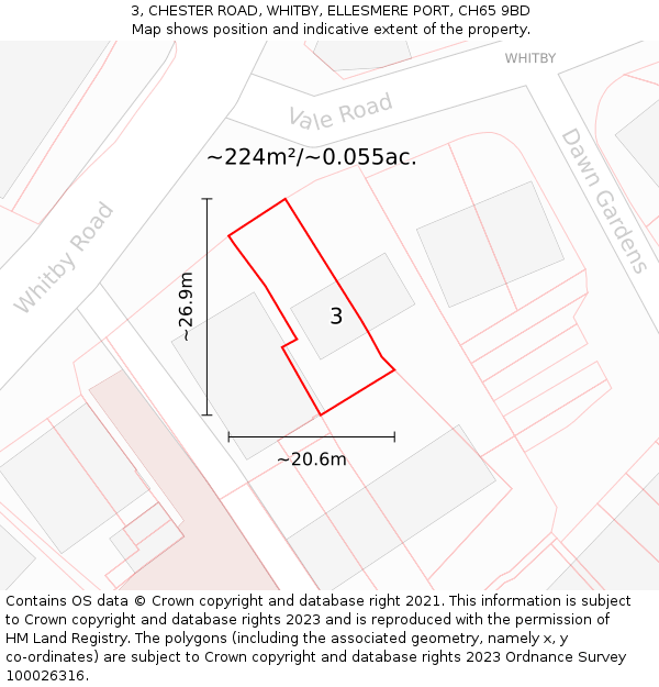 3, CHESTER ROAD, WHITBY, ELLESMERE PORT, CH65 9BD: Plot and title map