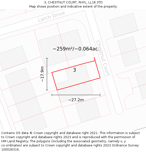 3, CHESTNUT COURT, RHYL, LL18 3TD: Plot and title map