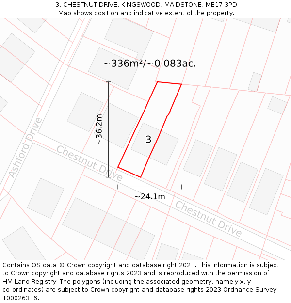 3, CHESTNUT DRIVE, KINGSWOOD, MAIDSTONE, ME17 3PD: Plot and title map