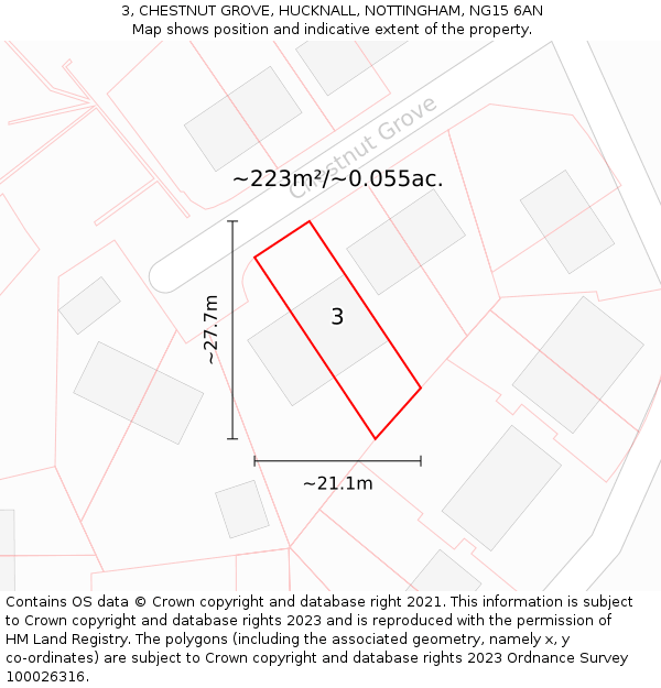 3, CHESTNUT GROVE, HUCKNALL, NOTTINGHAM, NG15 6AN: Plot and title map