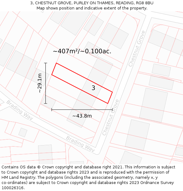 3, CHESTNUT GROVE, PURLEY ON THAMES, READING, RG8 8BU: Plot and title map