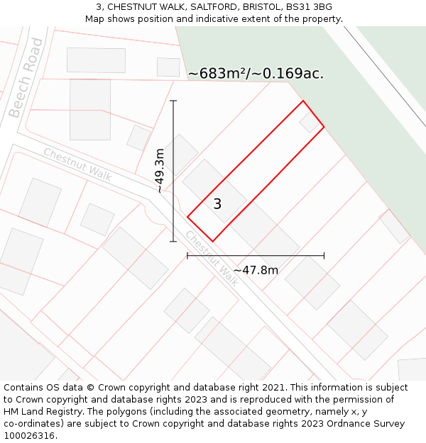 3, CHESTNUT WALK, SALTFORD, BRISTOL, BS31 3BG: Plot and title map
